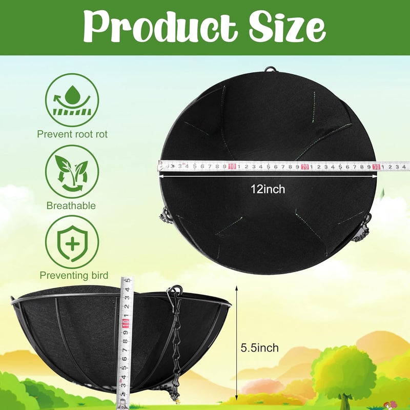 Adnee 3 Pcs 12 Inch Fabric Planter Basket Liner-Felt Flower Pot Liners-Hanging Plant Basket Fiber Insert for Garden Wall Hanging Planter Flower Vegetables(Round) - Image 2